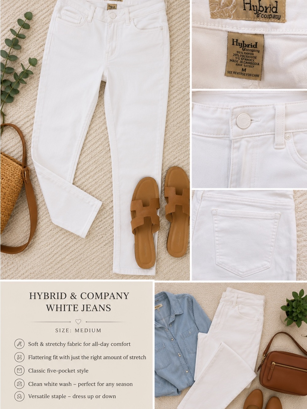 Hybrid & Company Women's White Skinny Stretch Jeans 0046